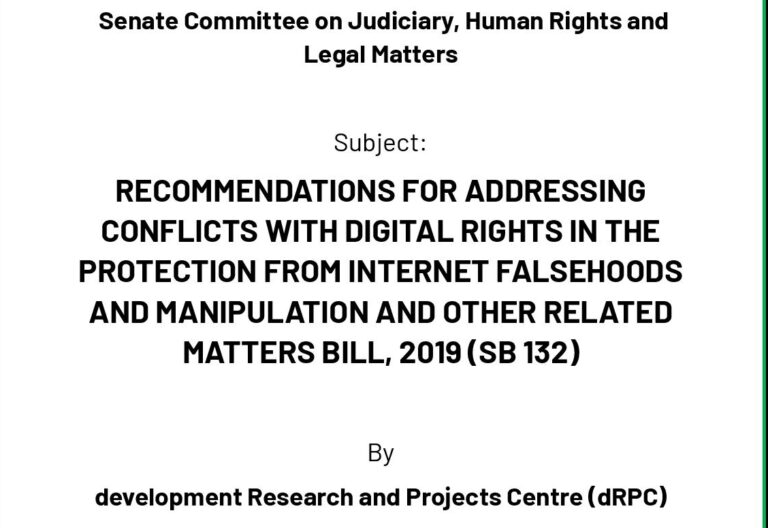 Recommendations for Addressing Conflicts with Digital Rights in the Protection from Internet Falsehoods and Manipulation and other Related Matters bill, 2019 (SB 132)